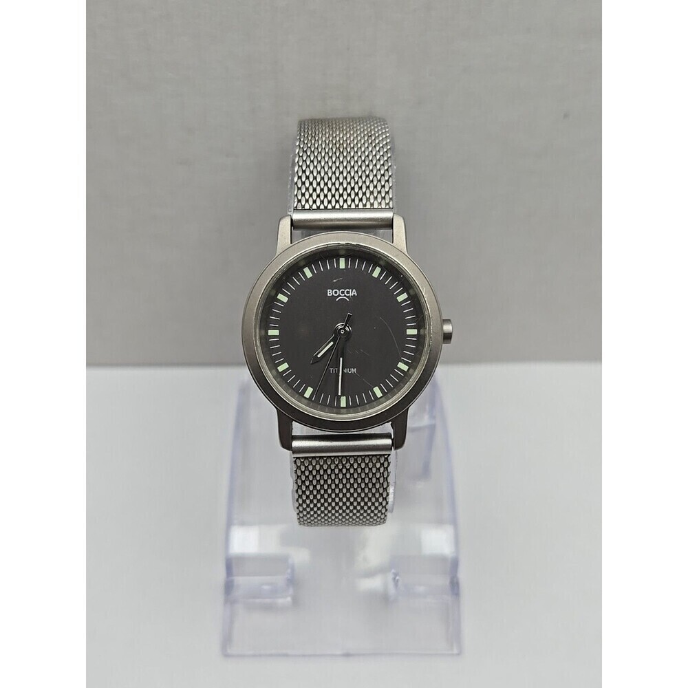 Boccia Titanium Swiss Quartz Black Dial Titanium Mesh Band 5 Bar New Battery